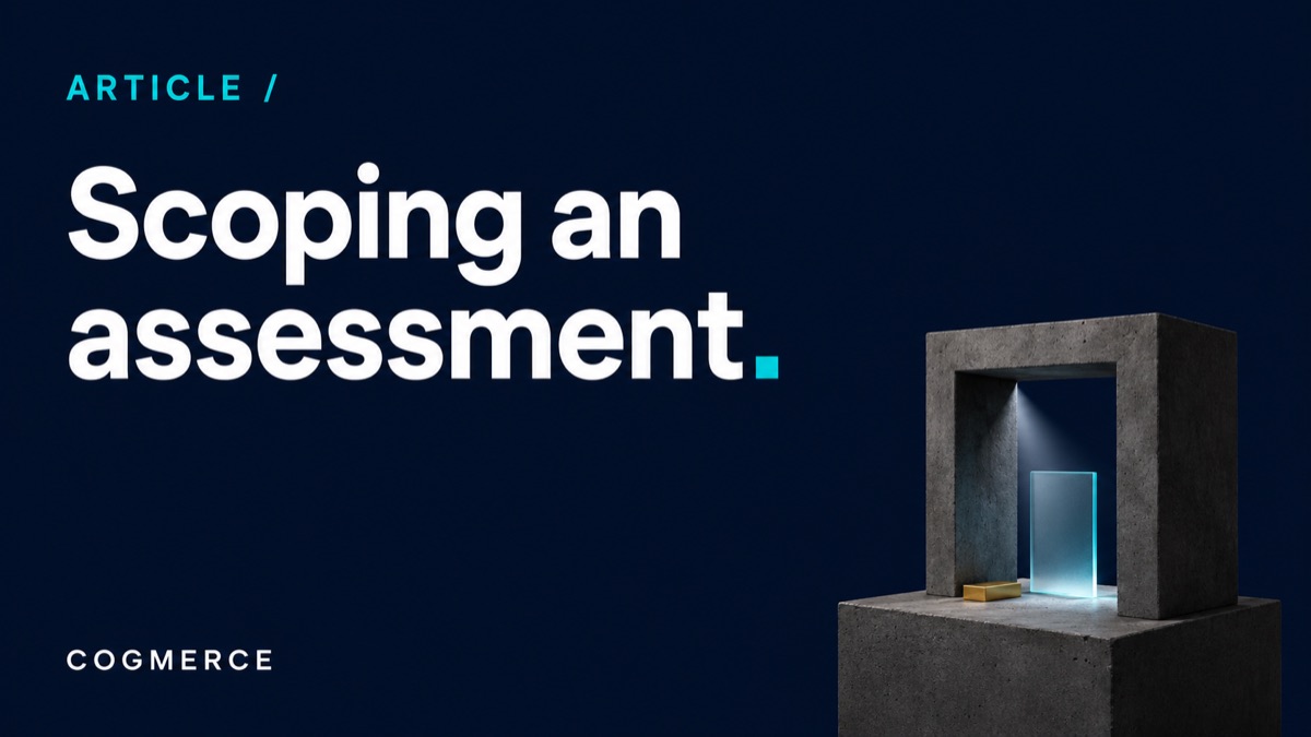 A heavy concrete frame surrounding a single centred glass tablet lit by one beam, deep navy