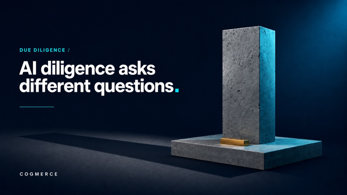 A concrete monolith lit by two beams casting two divergent shadows, on deep navy