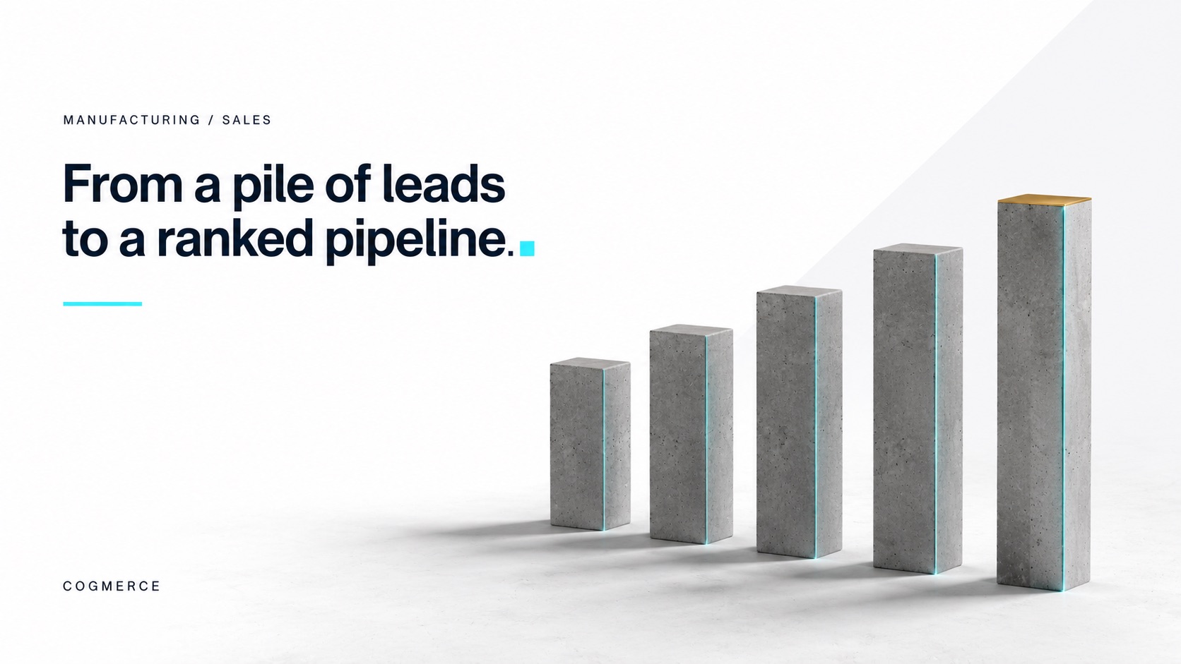 From a pile of leads to a ranked pipeline — ascending concrete columns with a gold cap on the tallest