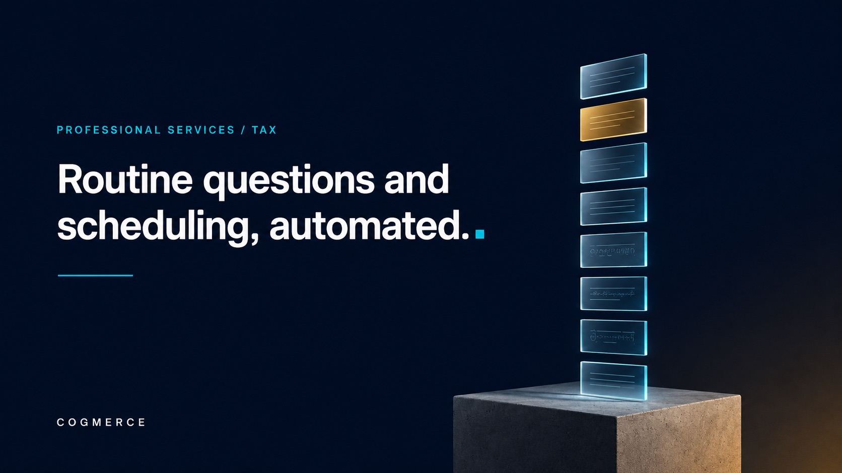 Routine questions and scheduling, automated — an ascending column of message panels with one in gold